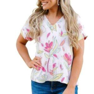 Michelle McDowell Womens Fab Floral Harper Top White  Waffle Cotton Gauze M New